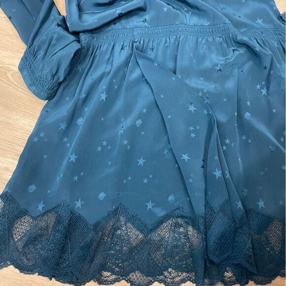 Zadig & Voltaire Dresses Blue Star Print Lace Trim Mini Dress Silk - Picture 8 of 10